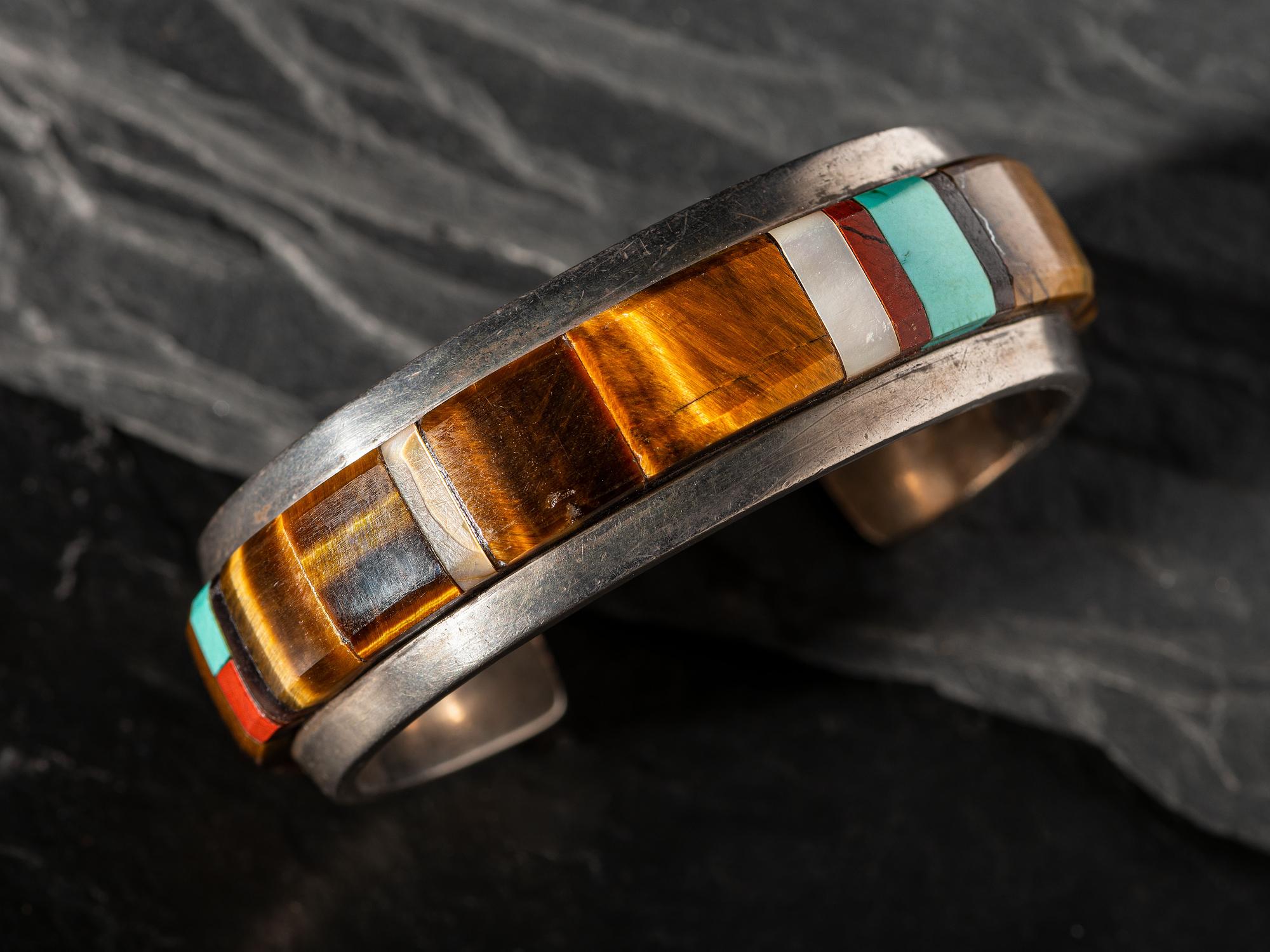 Cobblestone Inlaid Silver Cuff Bracelet