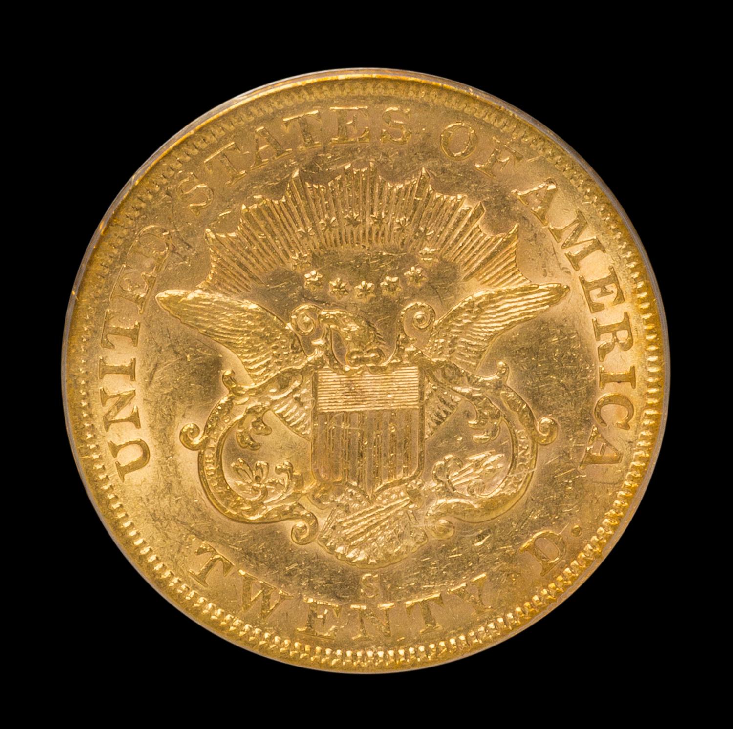 A United States 1858-S Liberty Head $20 Gold Coin