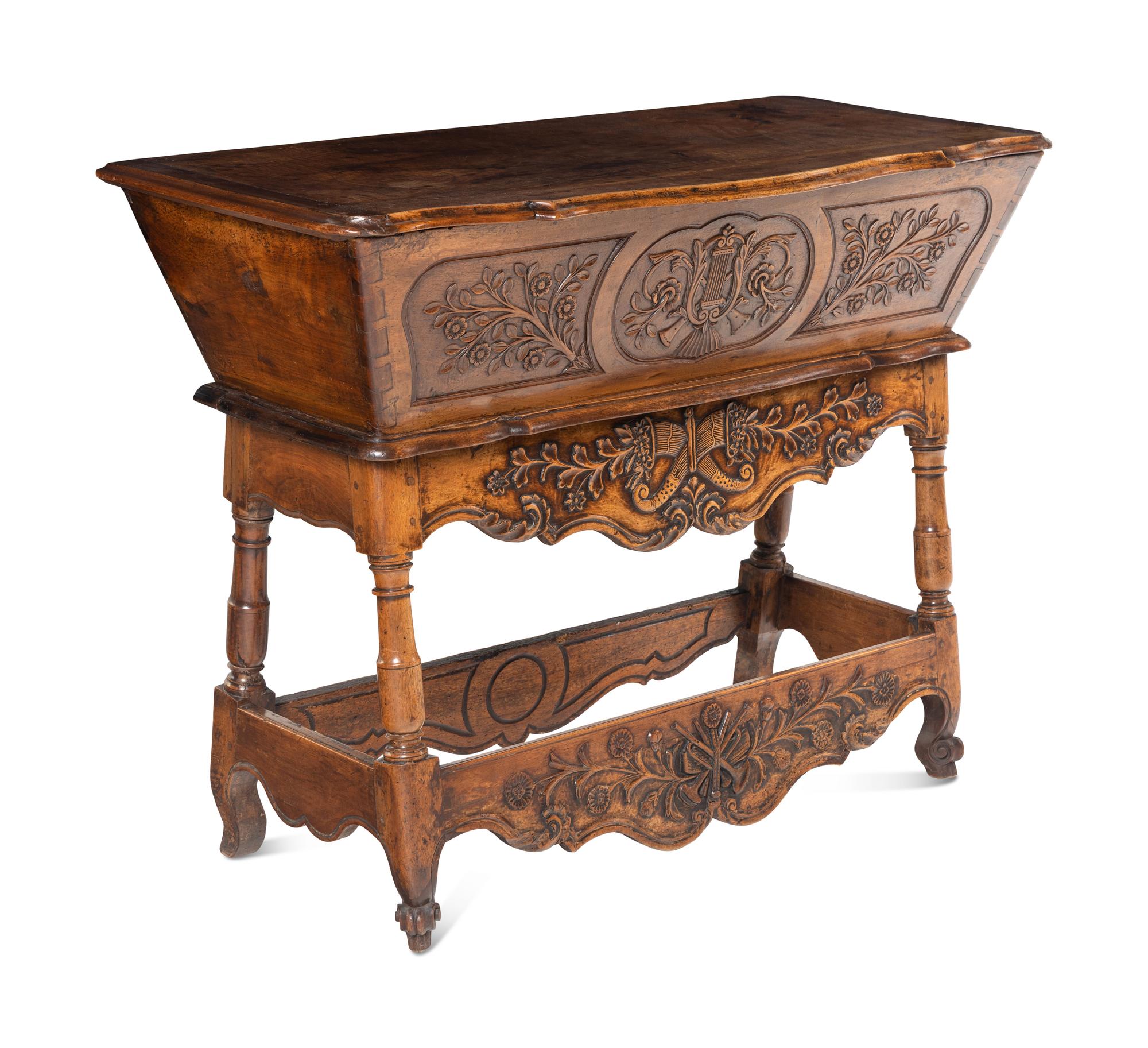 A French Provincial Carved Dough Box on Stand