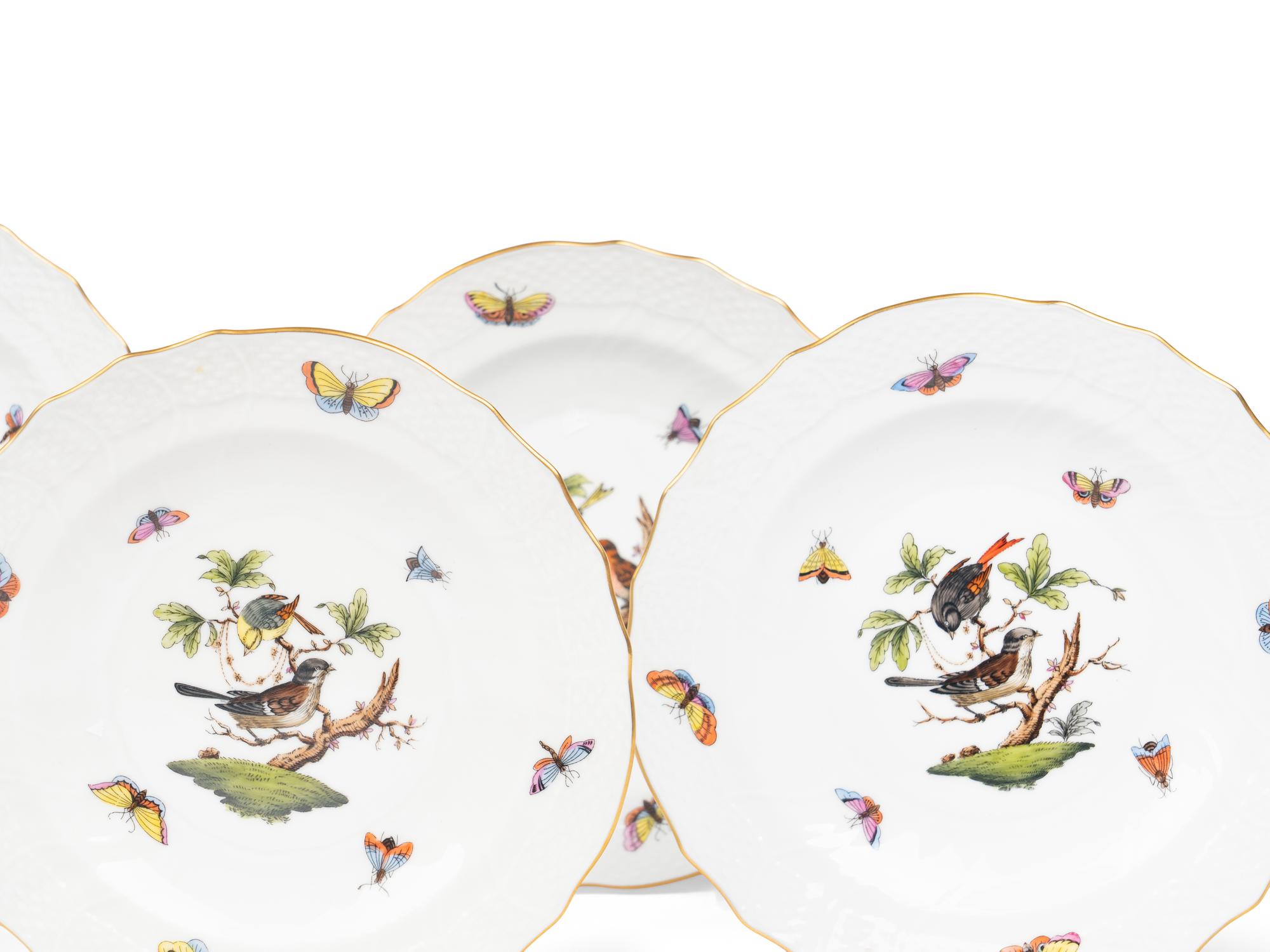 A Set of Ten Herend Rothschild Bird Porcelain Salad Plates
