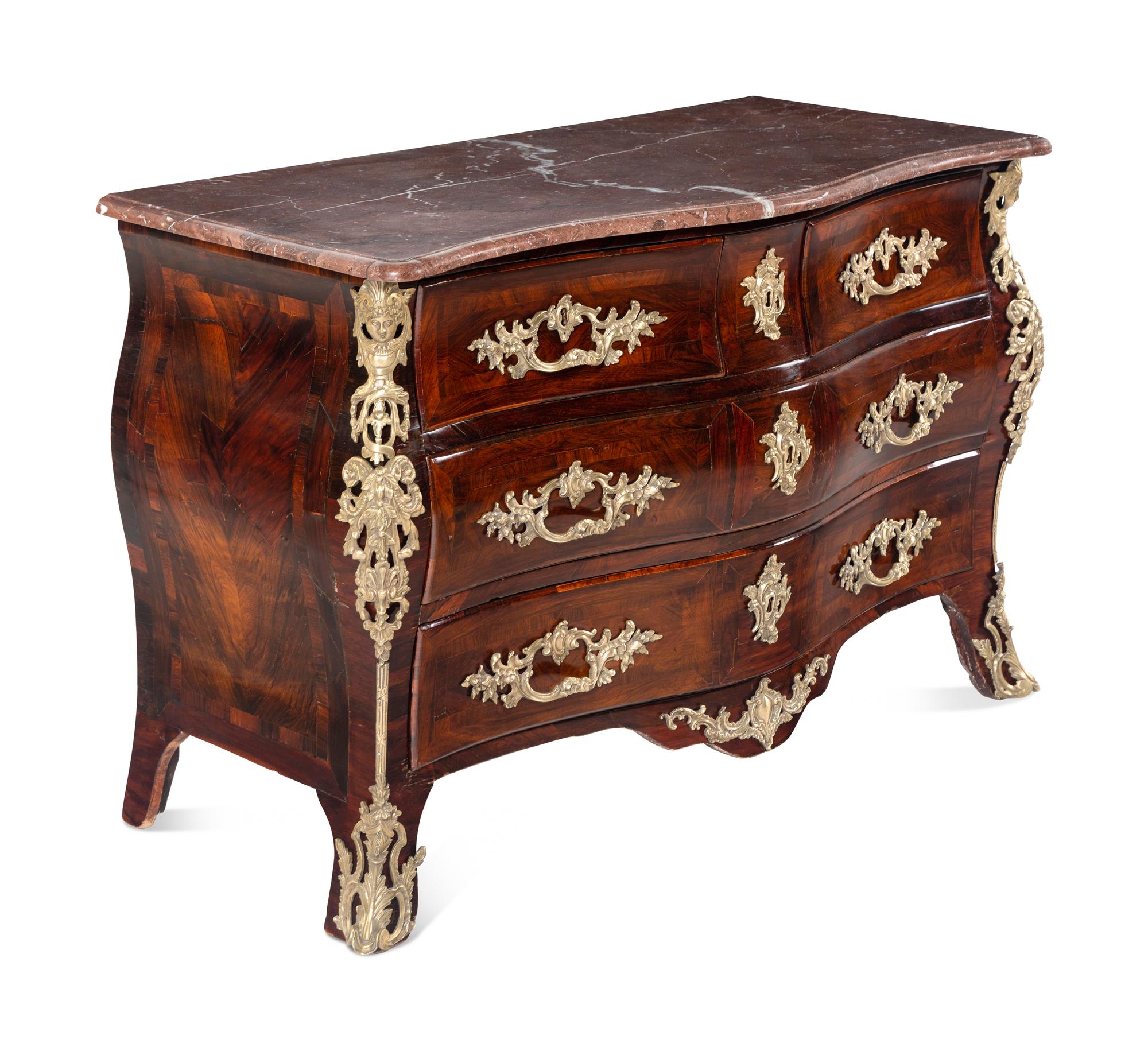 A Régence Style Gilt-Bronze Mounted Kingwood and Tulipwood Commode