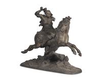 A Patinated White Metal Figure of a Native American Hunter on Horseback