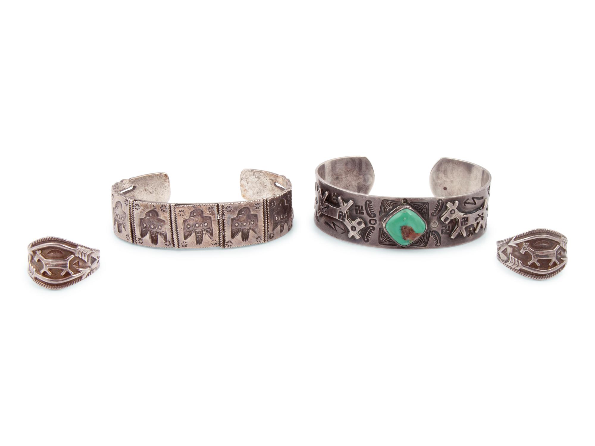 Fred Harvey Era Navajo Silver Cuff Bracelets and Rings