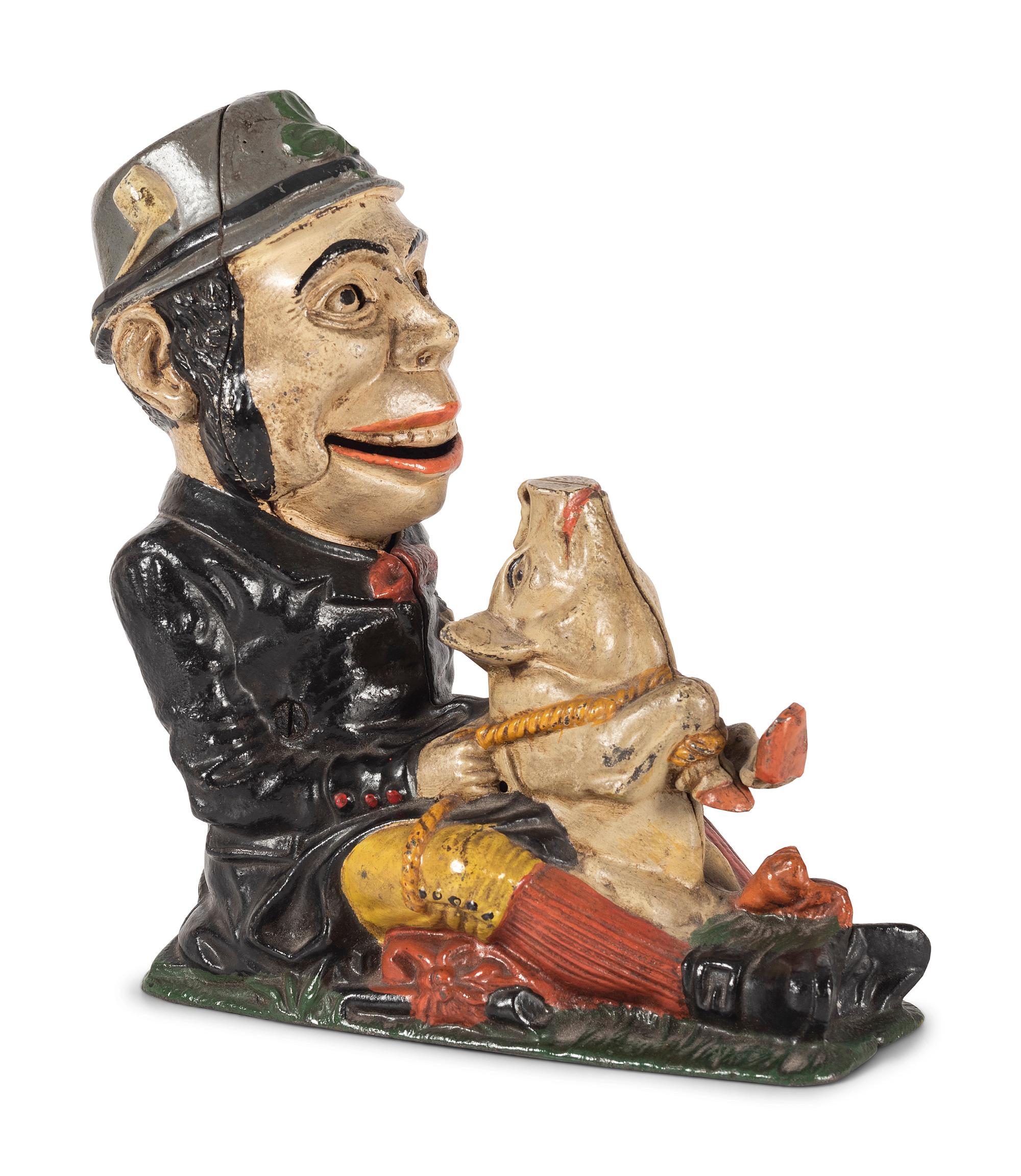 A J. & E. Stevens Paddy and Pig Cast Iron Bank
