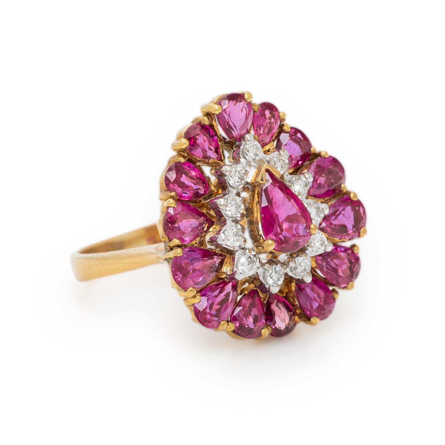 RUBY, DIAMOND, AND YELLOW GOLD RING