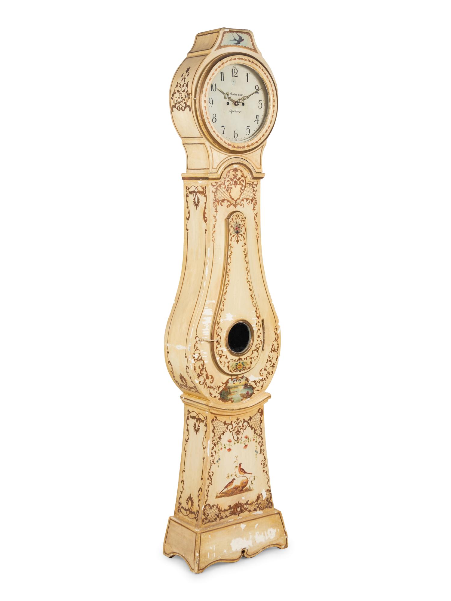 A Gustavian Polychrome Decorated Morbier-Form Clock