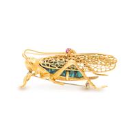 Yellow Gold and Turquoise Grasshopper Brooch