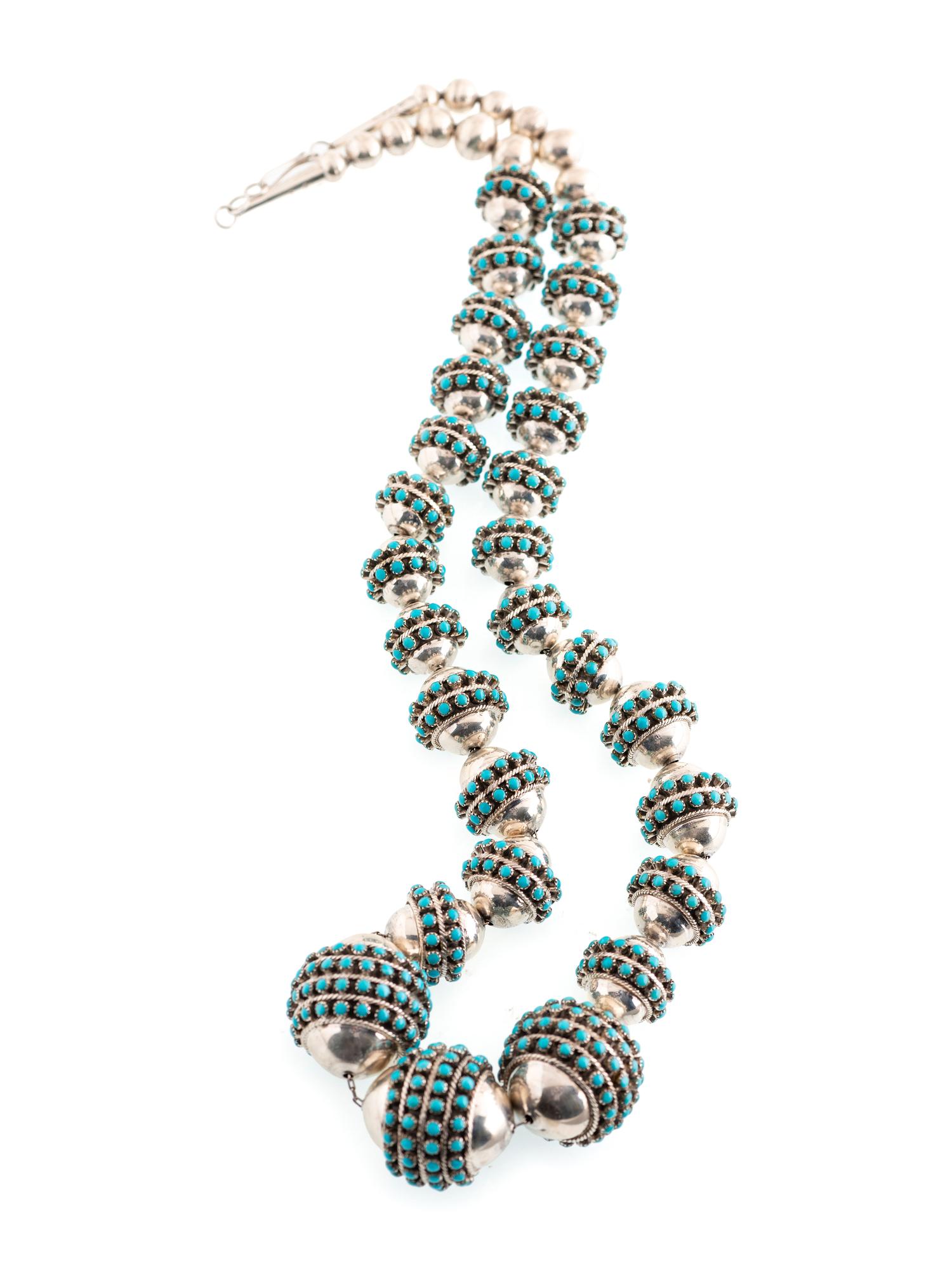 Navajo or Zuni Silver and Petit Point Turquoise Necklace