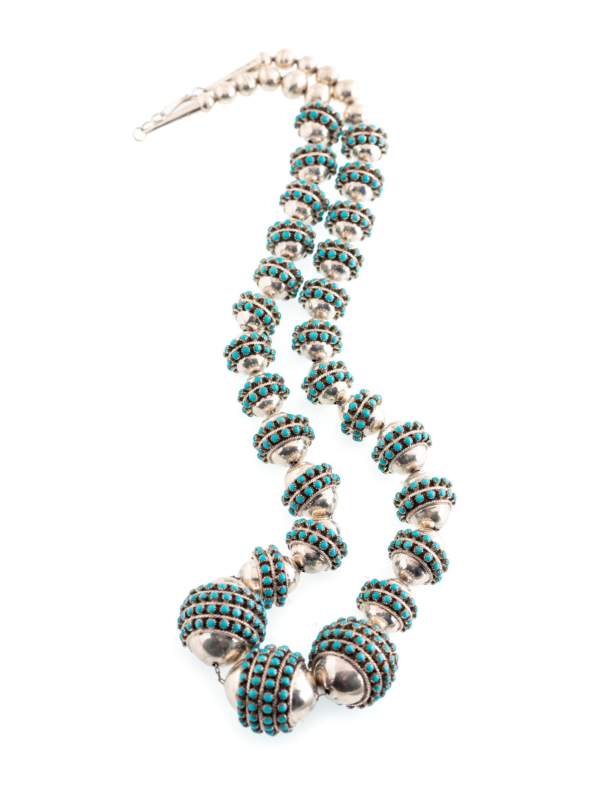Navajo or Zuni Silver and Petit Point Turquoise Necklace
