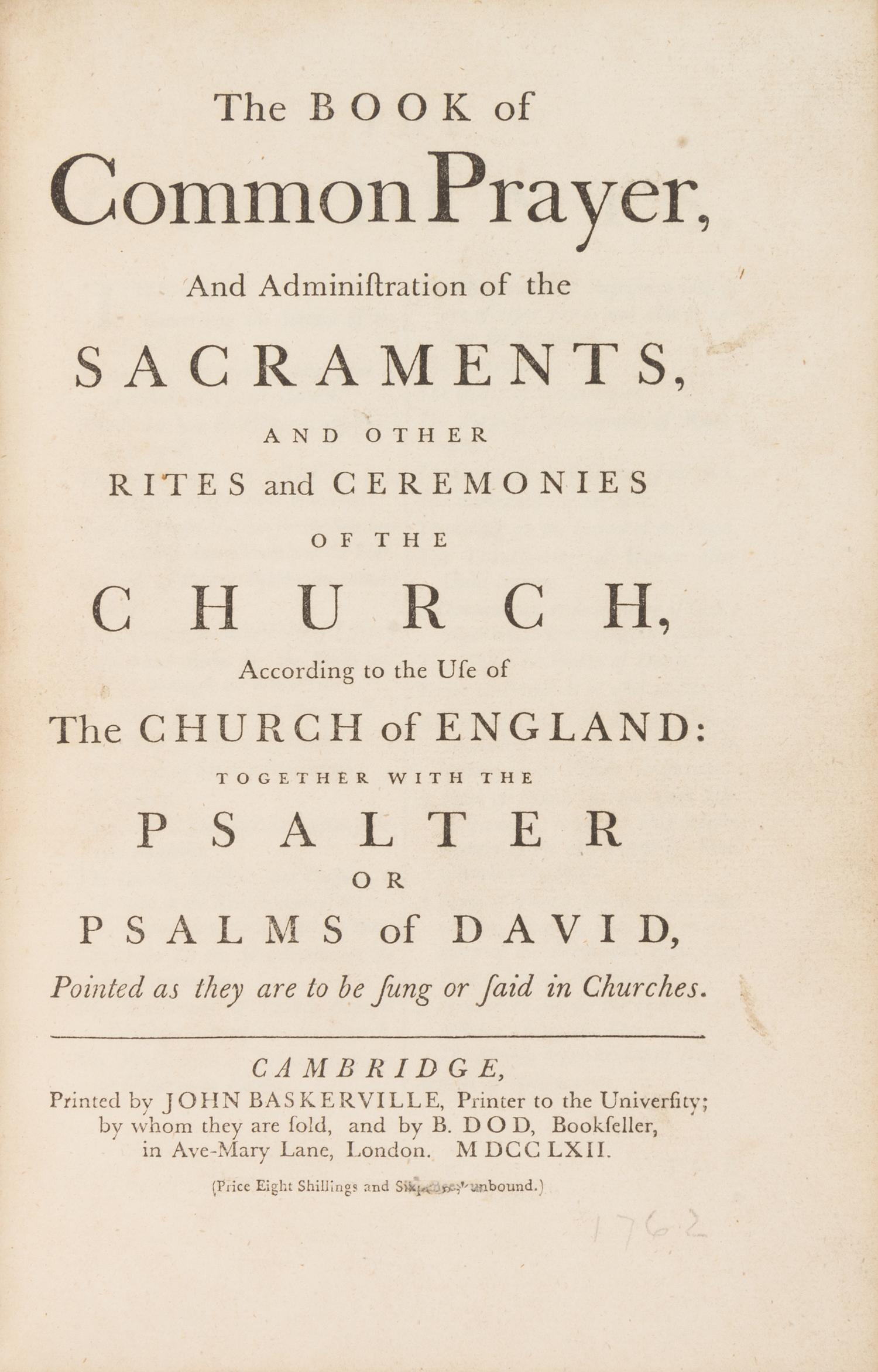 [BINDING]. BOOK OF COMMON PRAYER, English. Cambridge: Baskerville, 1762. Contemporary black turkey gilt.