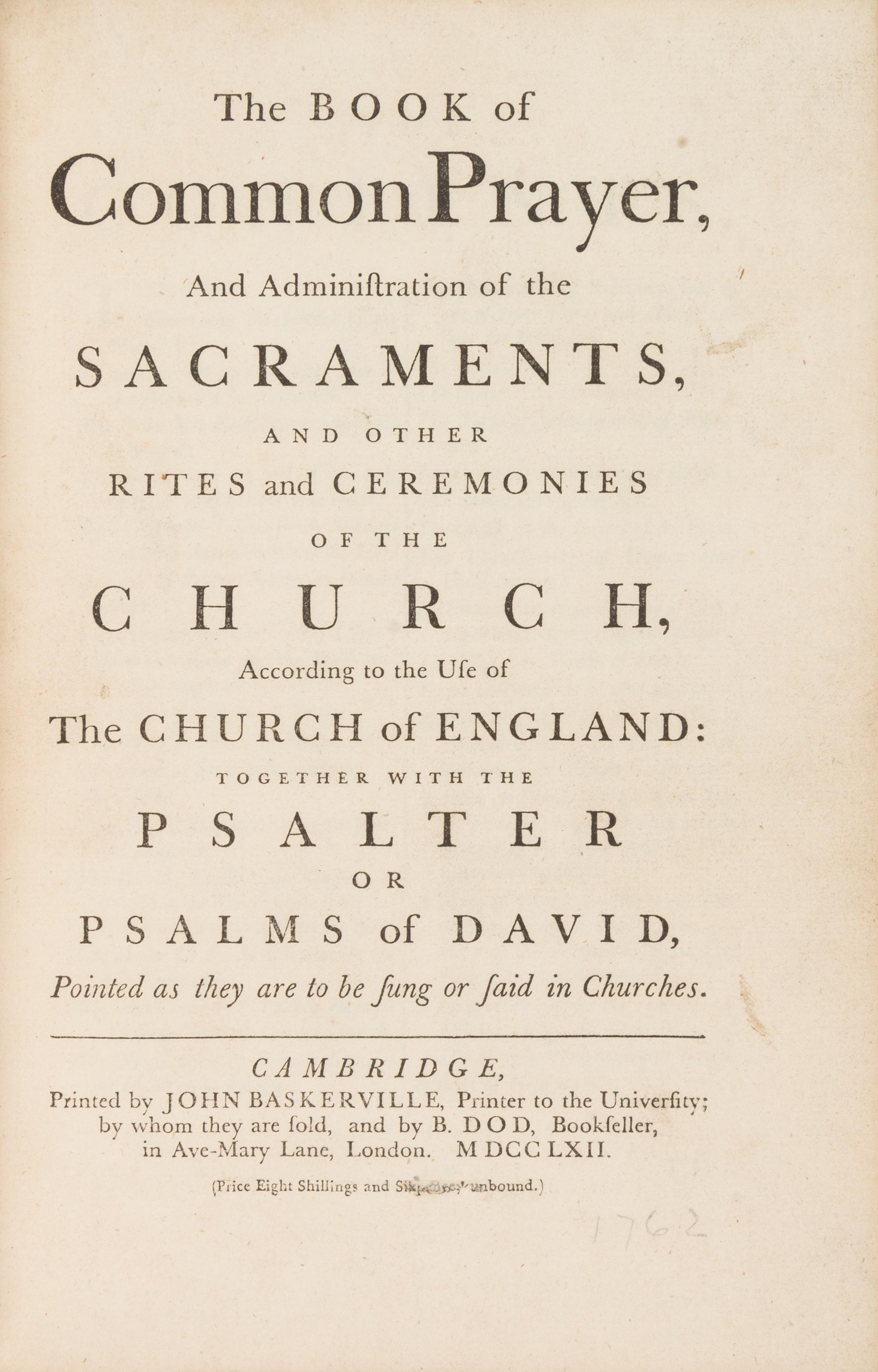 [BINDING]. BOOK OF COMMON PRAYER, English. Cambridge: Baskerville, 1762. Contemporary black turkey gilt.