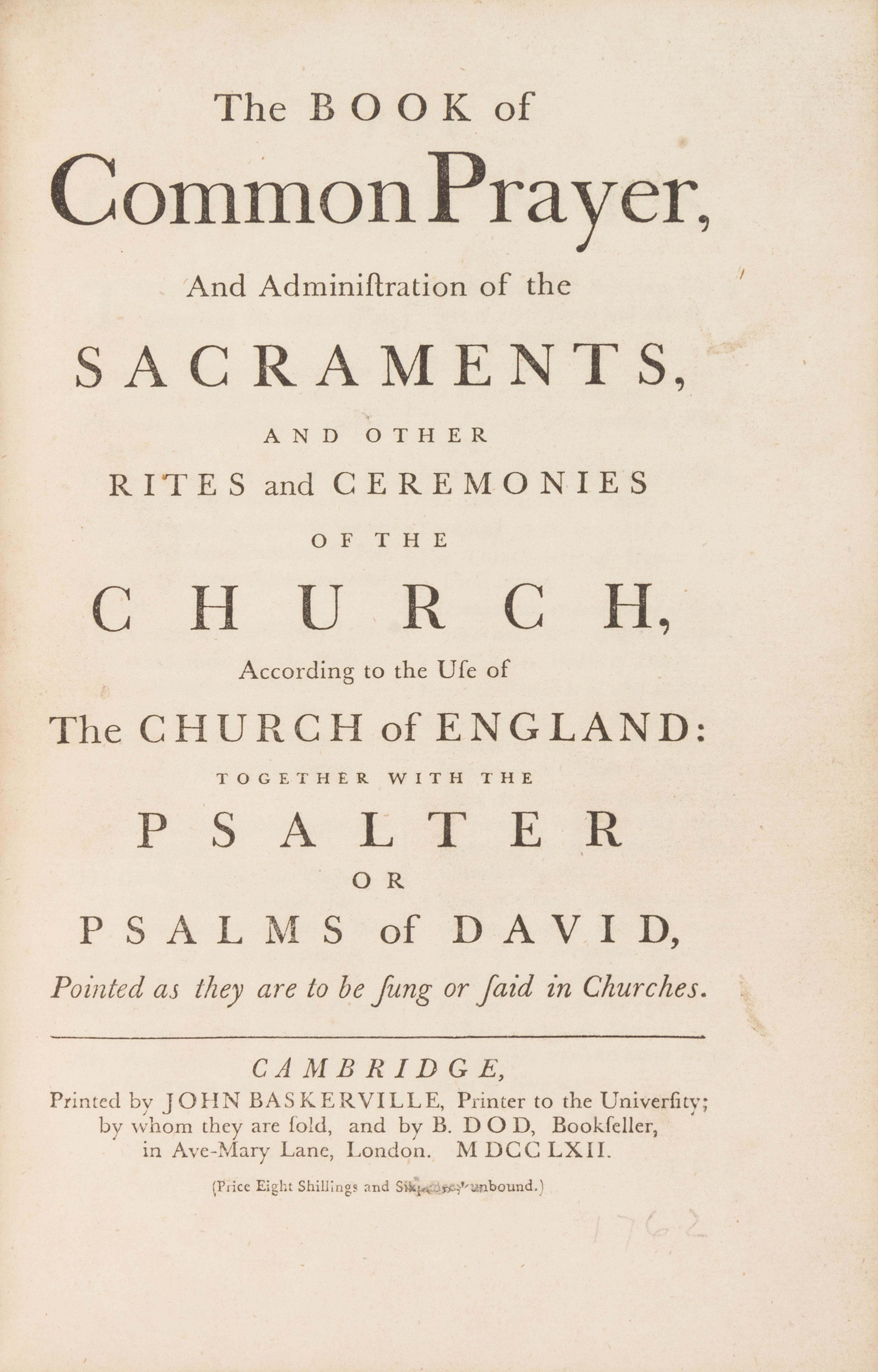 [BINDING]. BOOK OF COMMON PRAYER, English. Cambridge: Baskerville, 1762. Contemporary black turkey gilt.