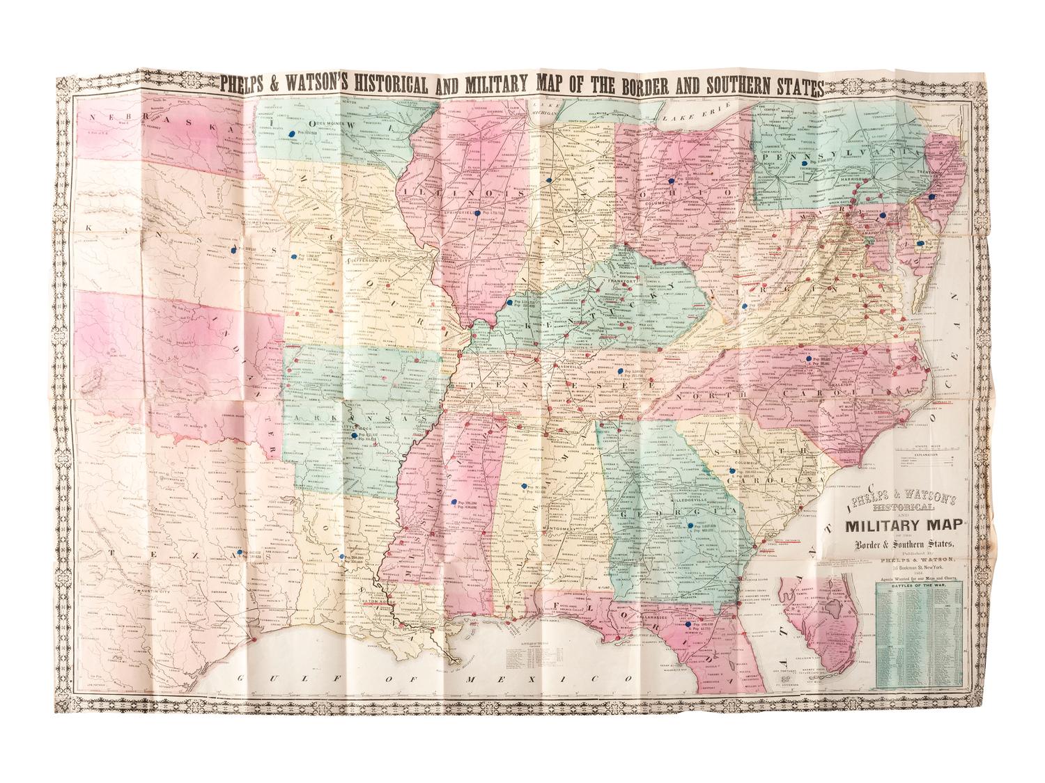 [CIVIL WAR]. Phelps and Watson's Historical and Military Map of the Border and Southern States . New York: Phelps & Watson, 1864.
