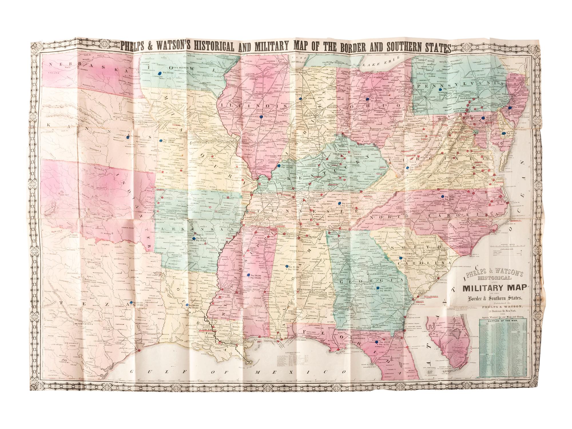 [CIVIL WAR]. Phelps and Watson's Historical and Military Map of the Border and Southern States . New York: Phelps & Watson, 1864.