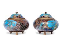 Two Pairs of Japanese Cloisonné Enameled Jars