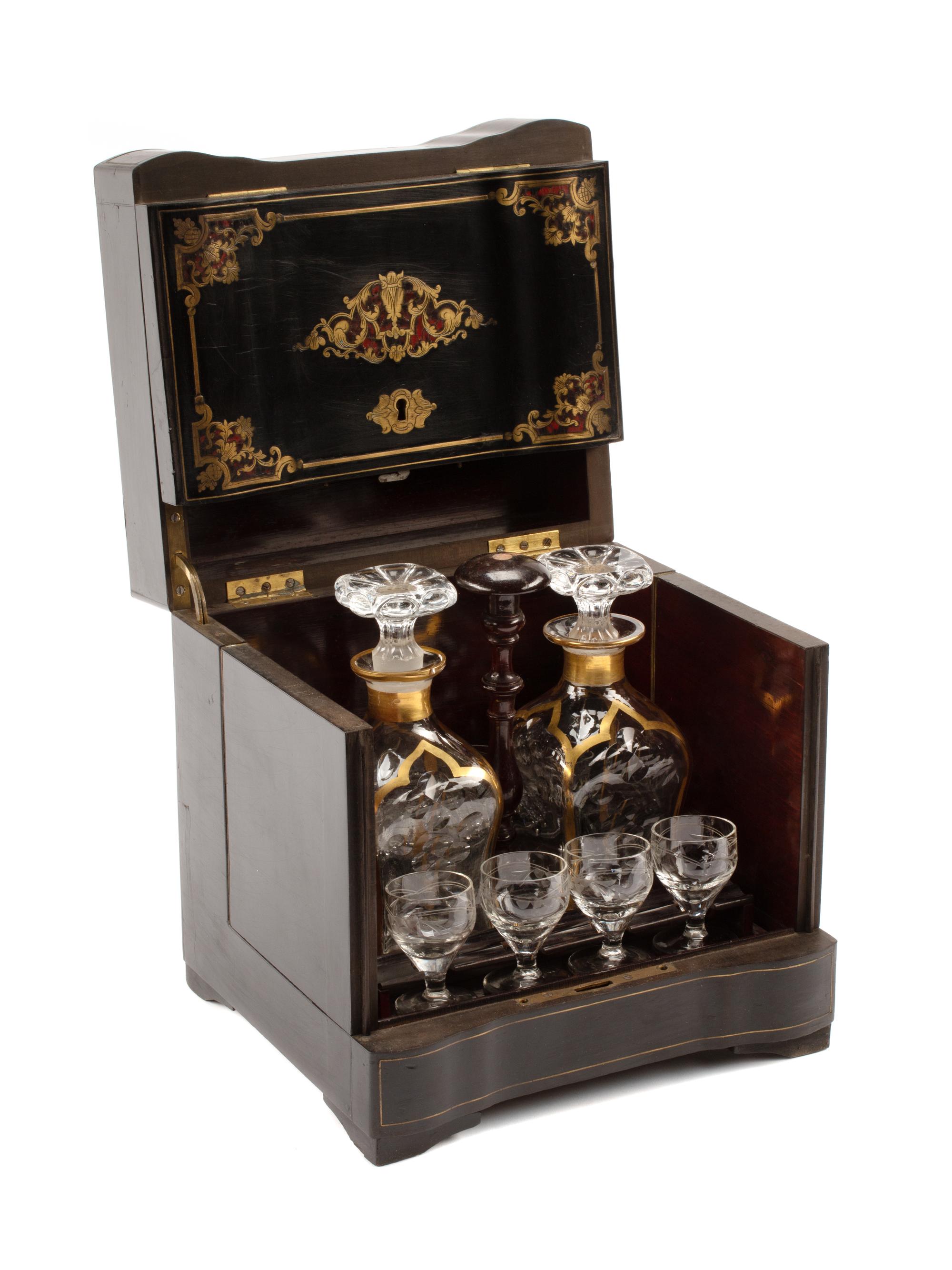 A Napoleon III Brass Inlaid Ebonized Cave à Liqueur
