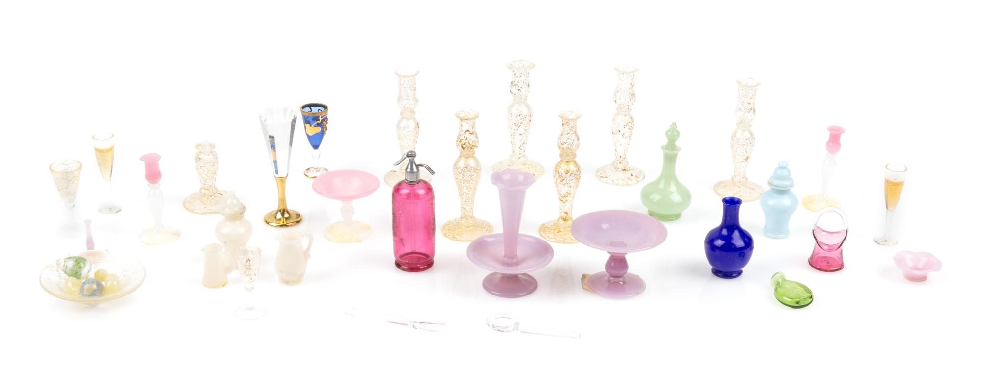 A Collection of Glass Table Articles Height of tallest 1 1/8 inches.