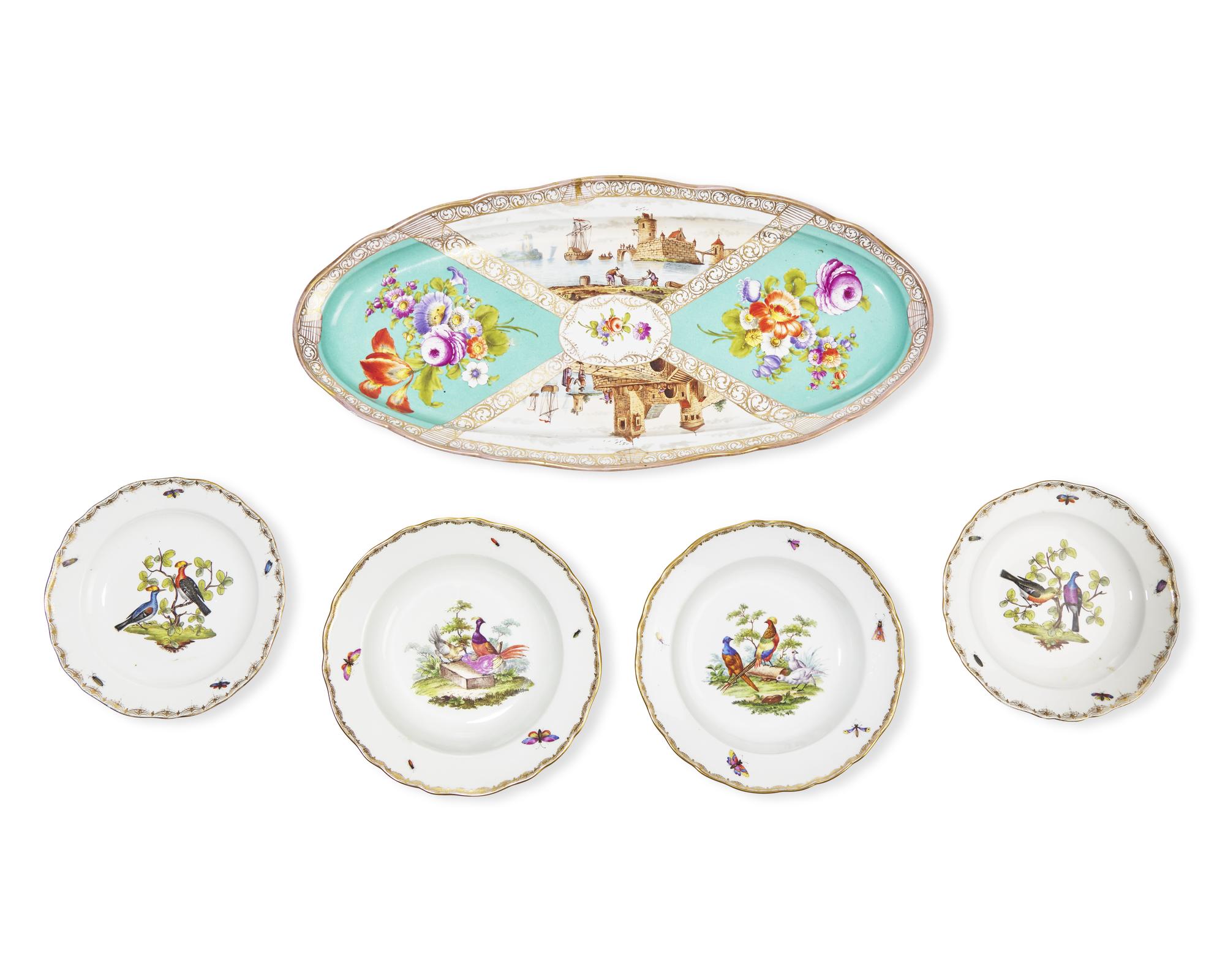 A Meissen Porcelain Platter and a Set of Four Bowls