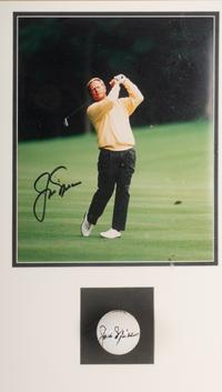 A Jack Nicklaus, Arnold Palmer and Gary Player "Big Three" Signed Autograph Golf Ball and Photograph Shadowbox Display,