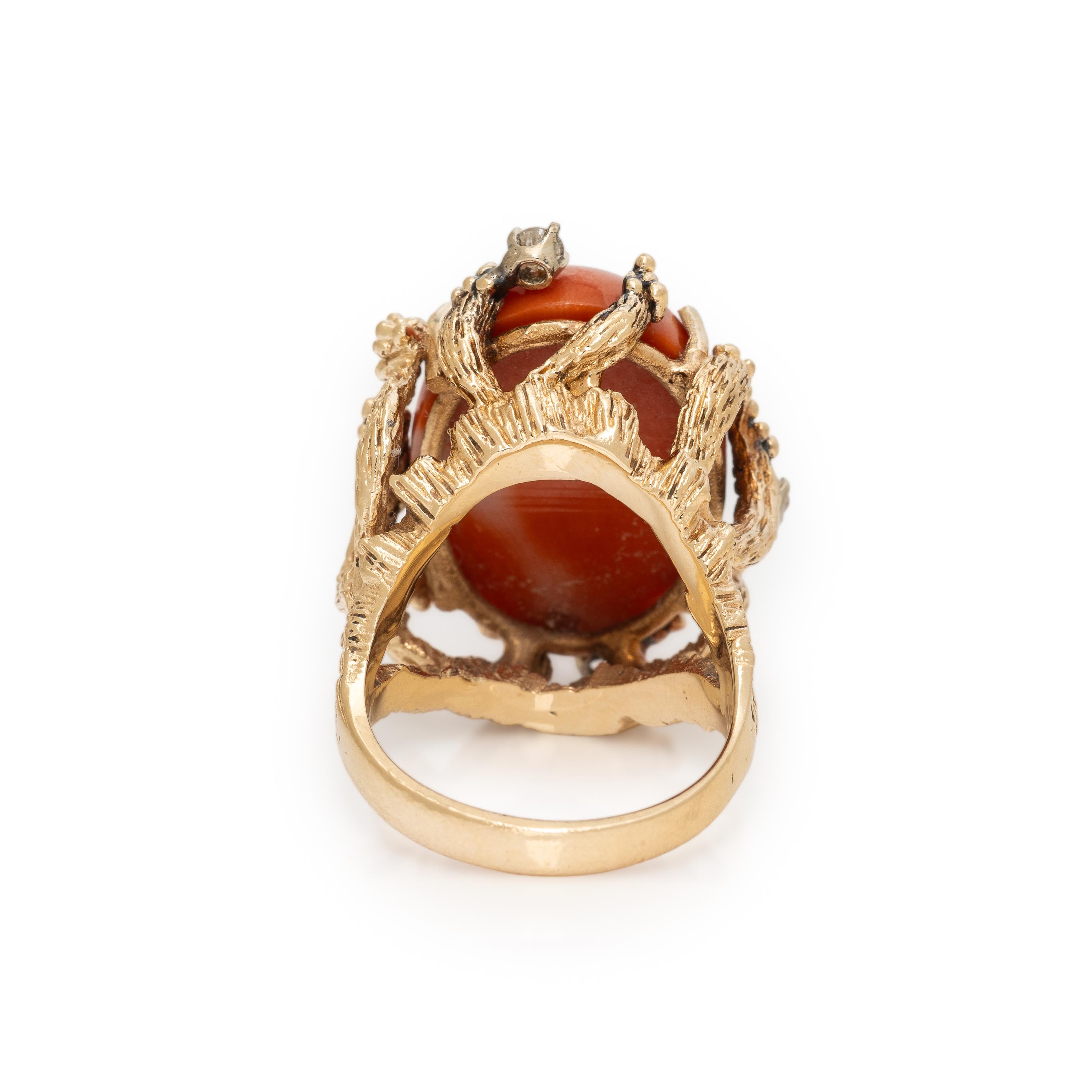 Coral, Diamond, and Yellow Gold Ring
