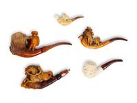 Five Continental Carved Meerschaum Pipes