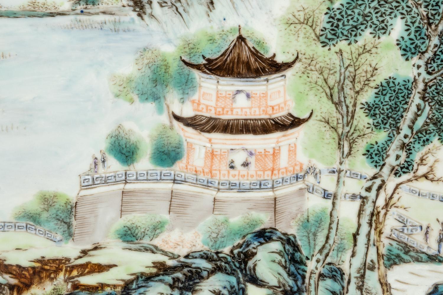 A Famille Rose Porcelain 'Landscape' Wall Panel