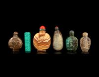 Six Chinese Hardstone Snuff Bottles