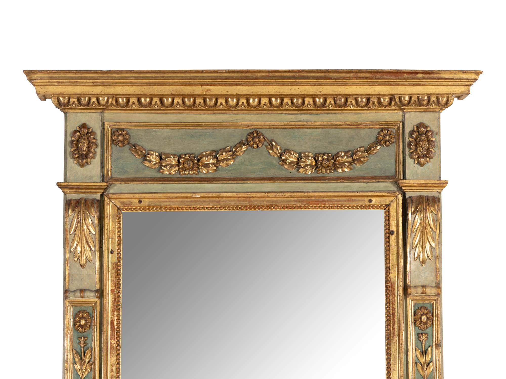 An Italian Neoclassical Painted and Parcel Gilt Pier Mirror