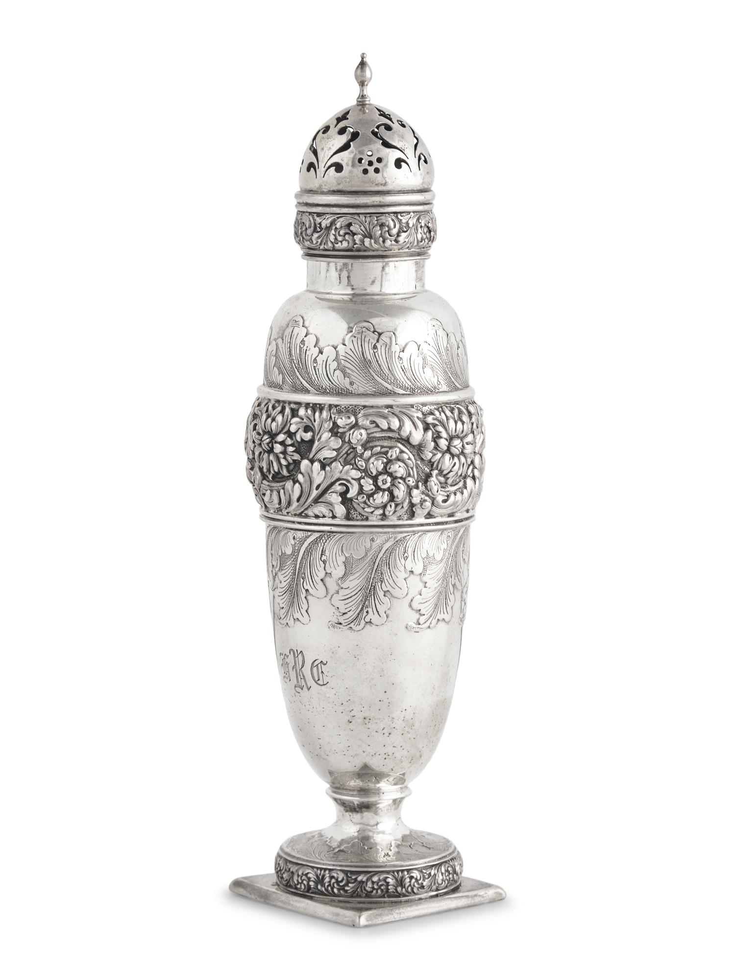 A Sterling Silver Floral Repousse Caster, Tiffany & Co., New York, NY, Circa 1880