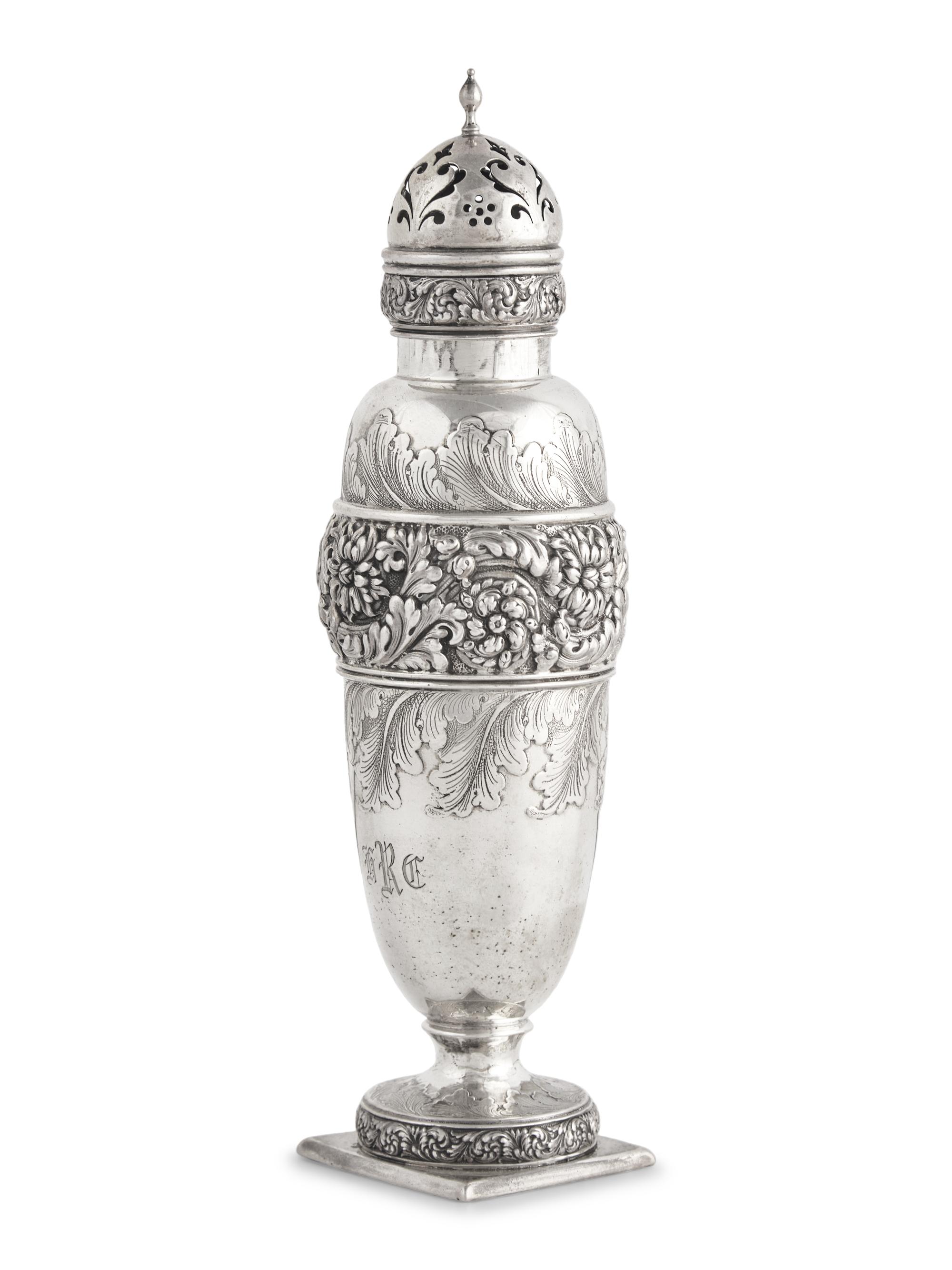 A Sterling Silver Floral Repousse Caster, Tiffany & Co., New York, NY, Circa 1880