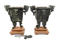 A Pair of Large Chinese Export Carved Hardstone Covered Vessels