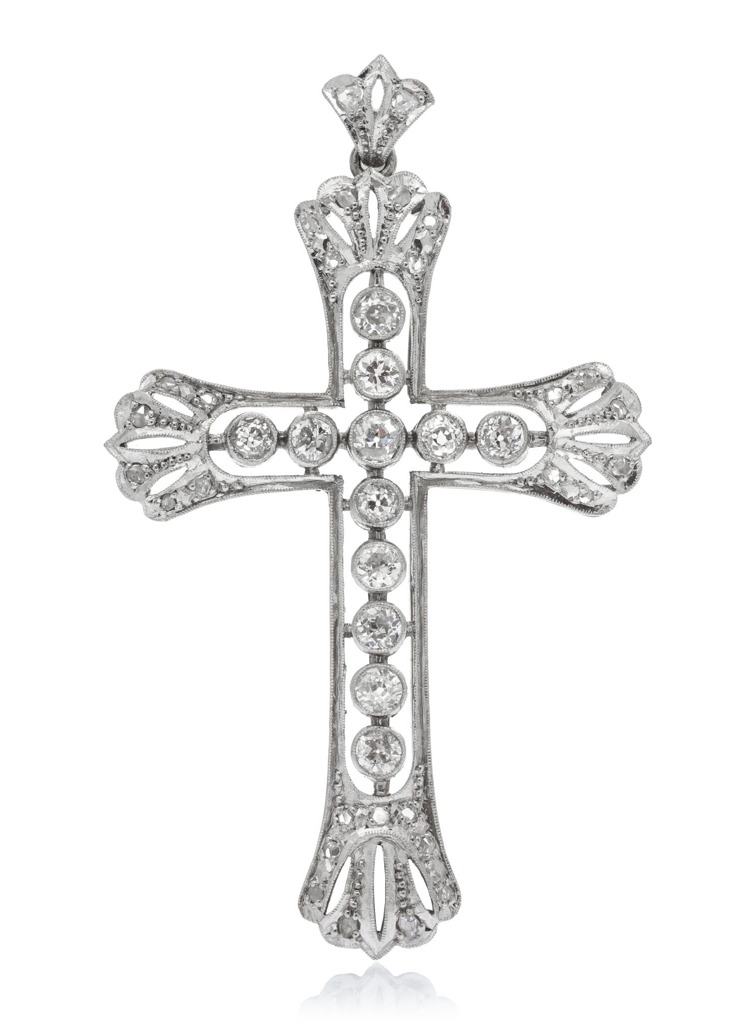 An Antique Platinum and Diamond Cross Pendant, 6.00 dwts.