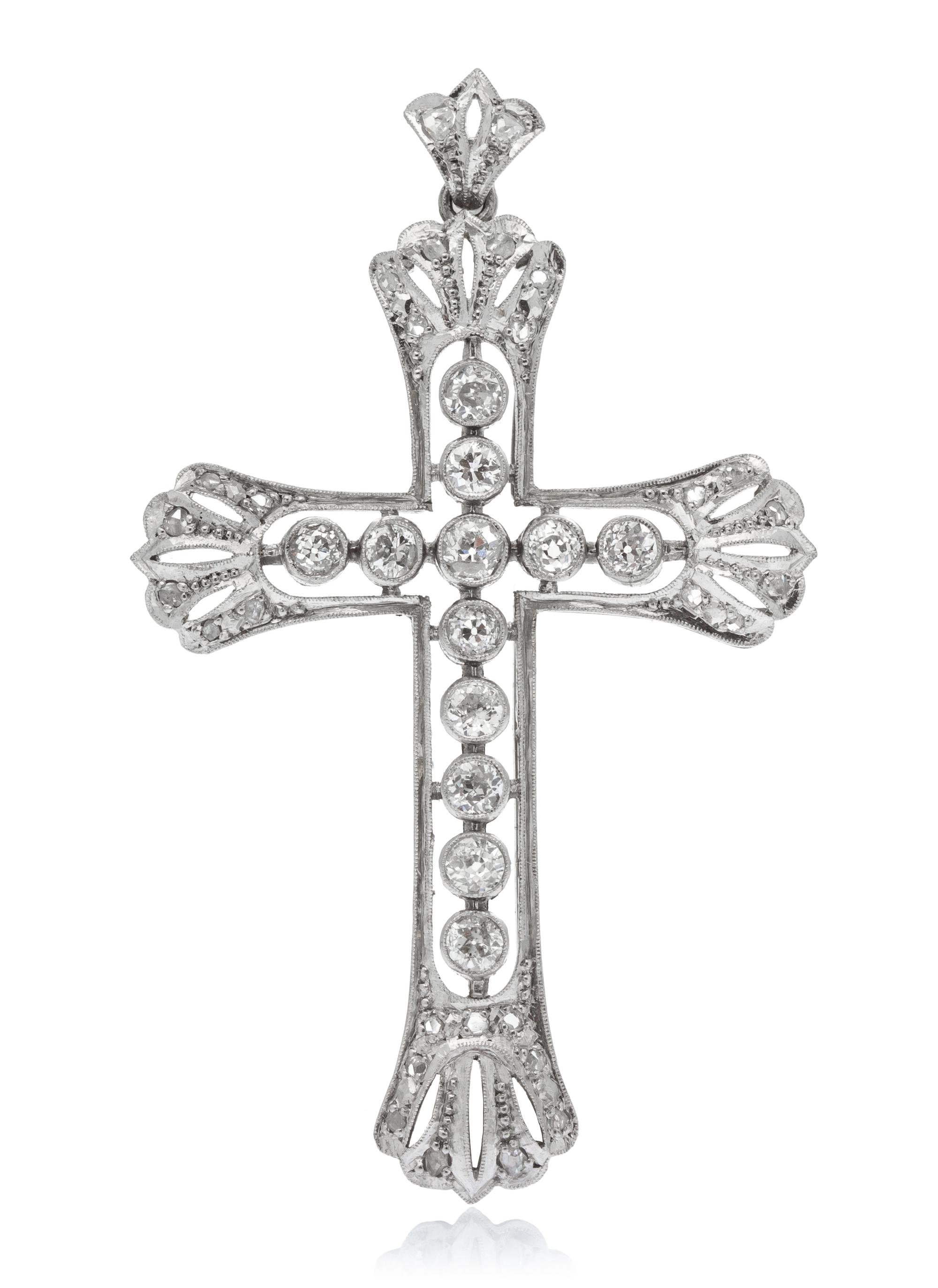 An Antique Platinum and Diamond Cross Pendant, 6.00 dwts.