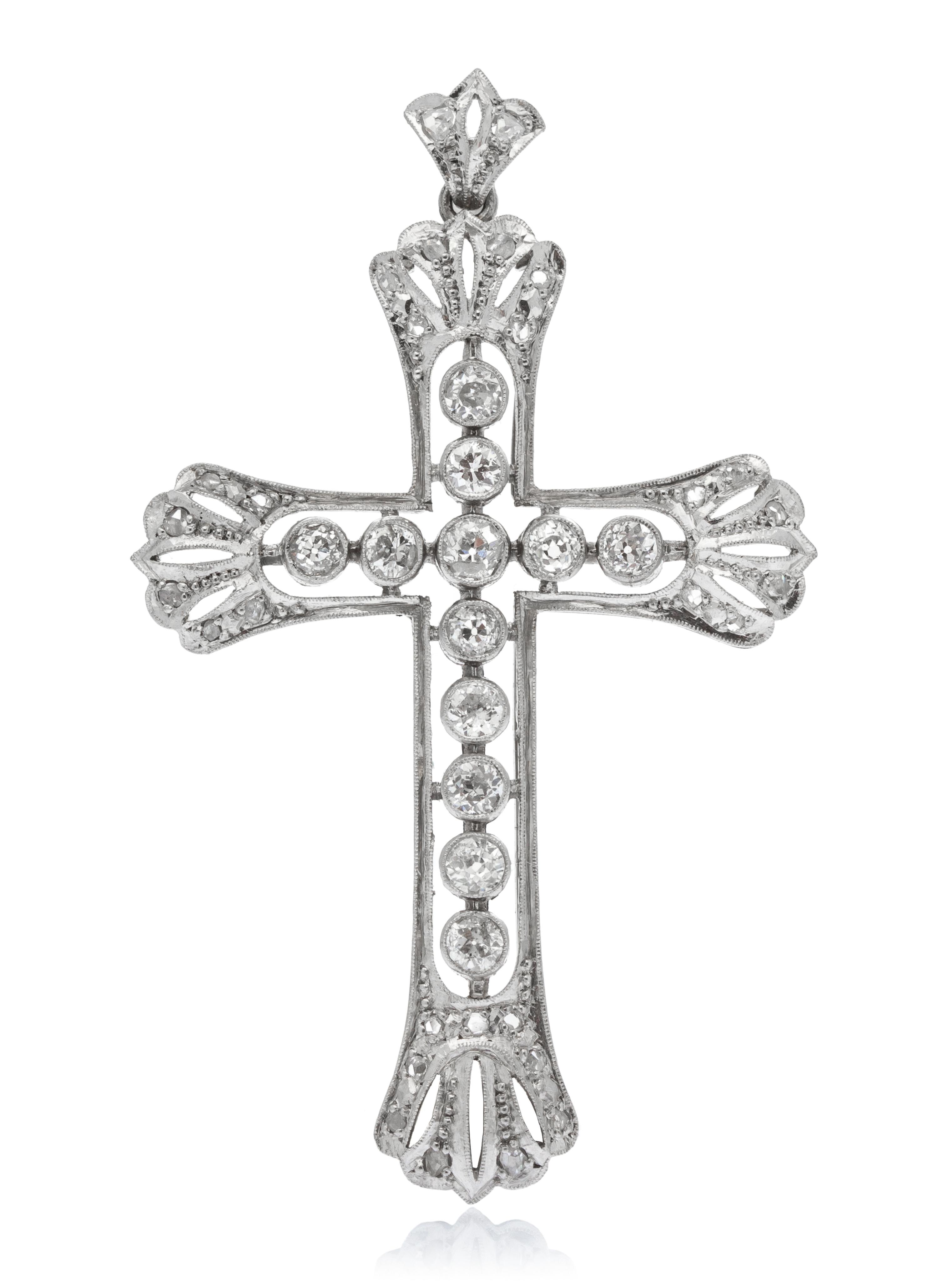 An Antique Platinum and Diamond Cross Pendant, 6.00 dwts.