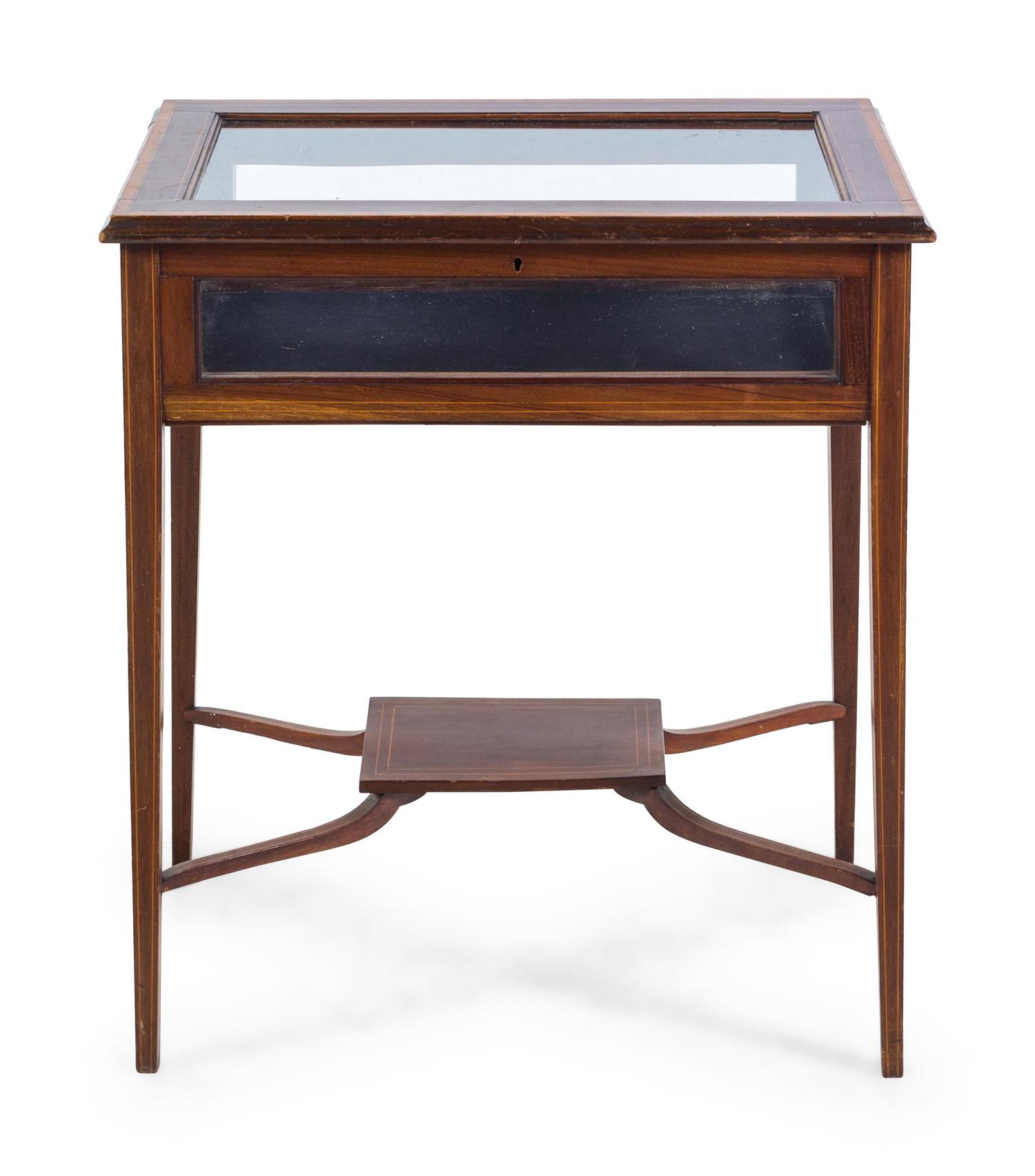 An Edwardian Mahogany and Fruitwood Vitrine Table