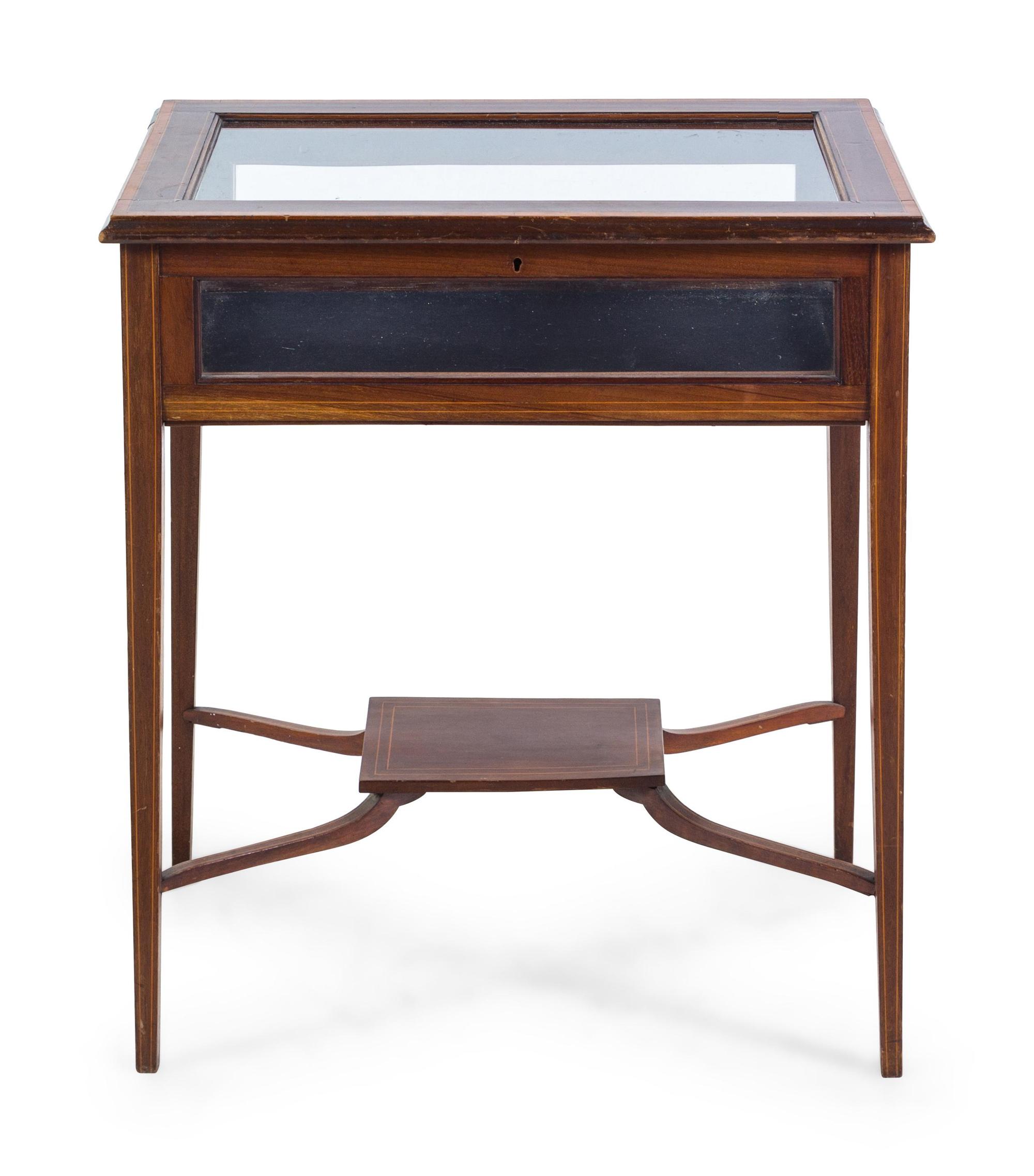 An Edwardian Mahogany and Fruitwood Vitrine Table