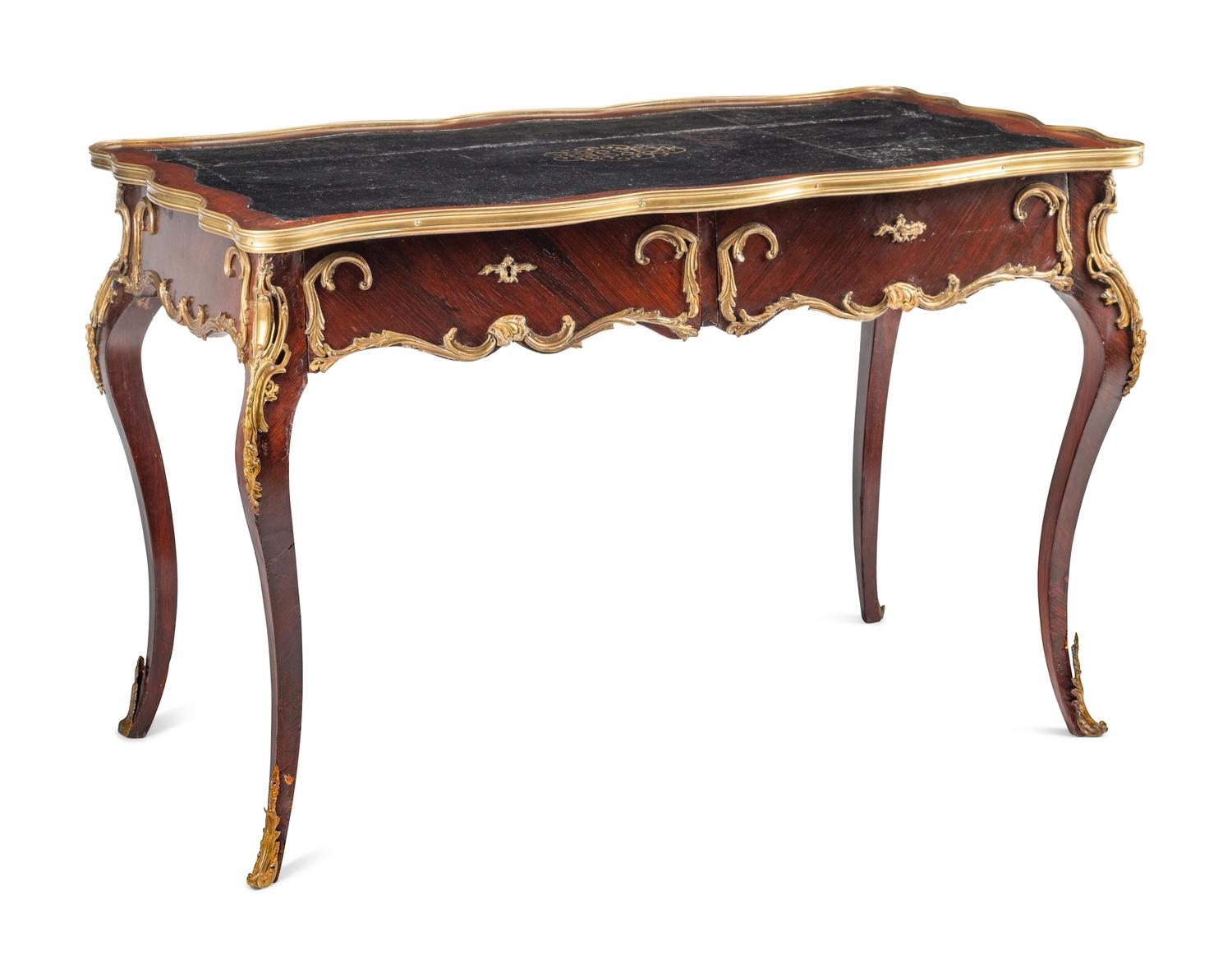 A Louis XV Style Gilt Bronze Mounted Kingwood Bureau Plat