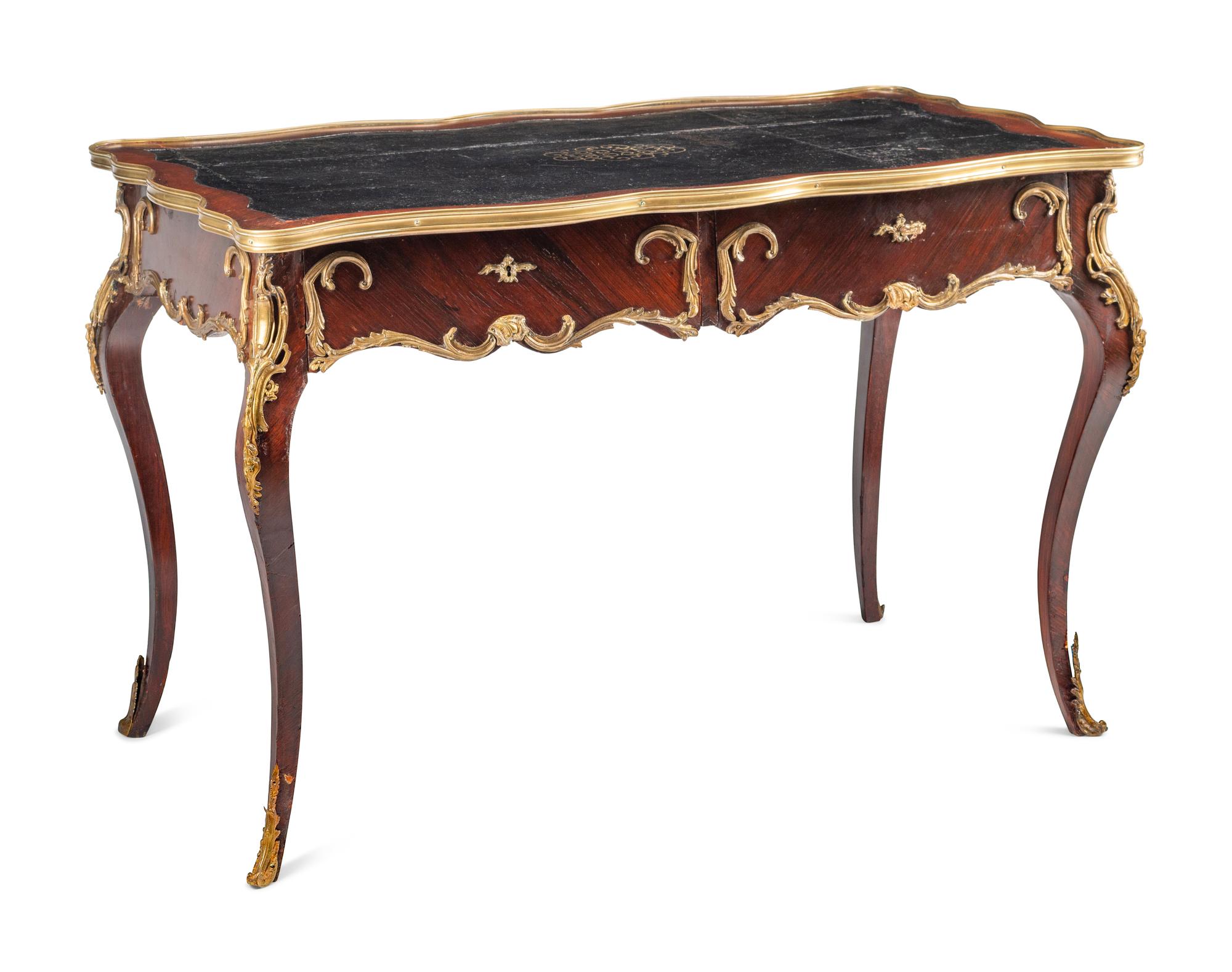 A Louis XV Style Gilt Bronze Mounted Kingwood Bureau Plat