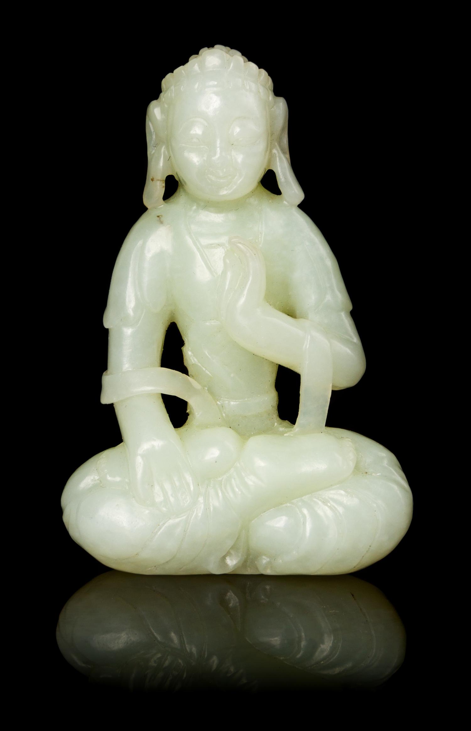 A Chinese Pale-Celadon Jade Figure of Buddha