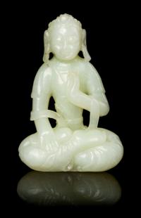 A Chinese Pale-Celadon Jade Figure of Buddha