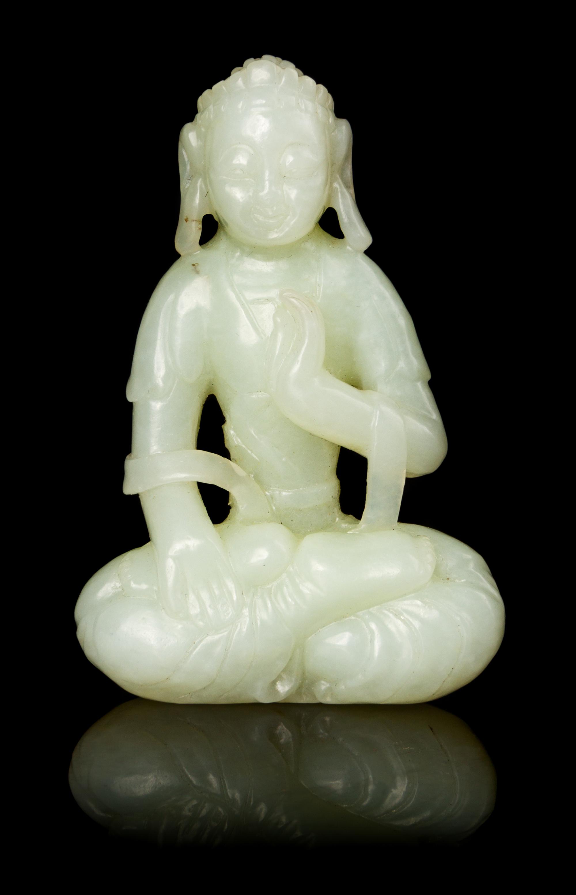 A Chinese Pale-Celadon Jade Figure of Buddha