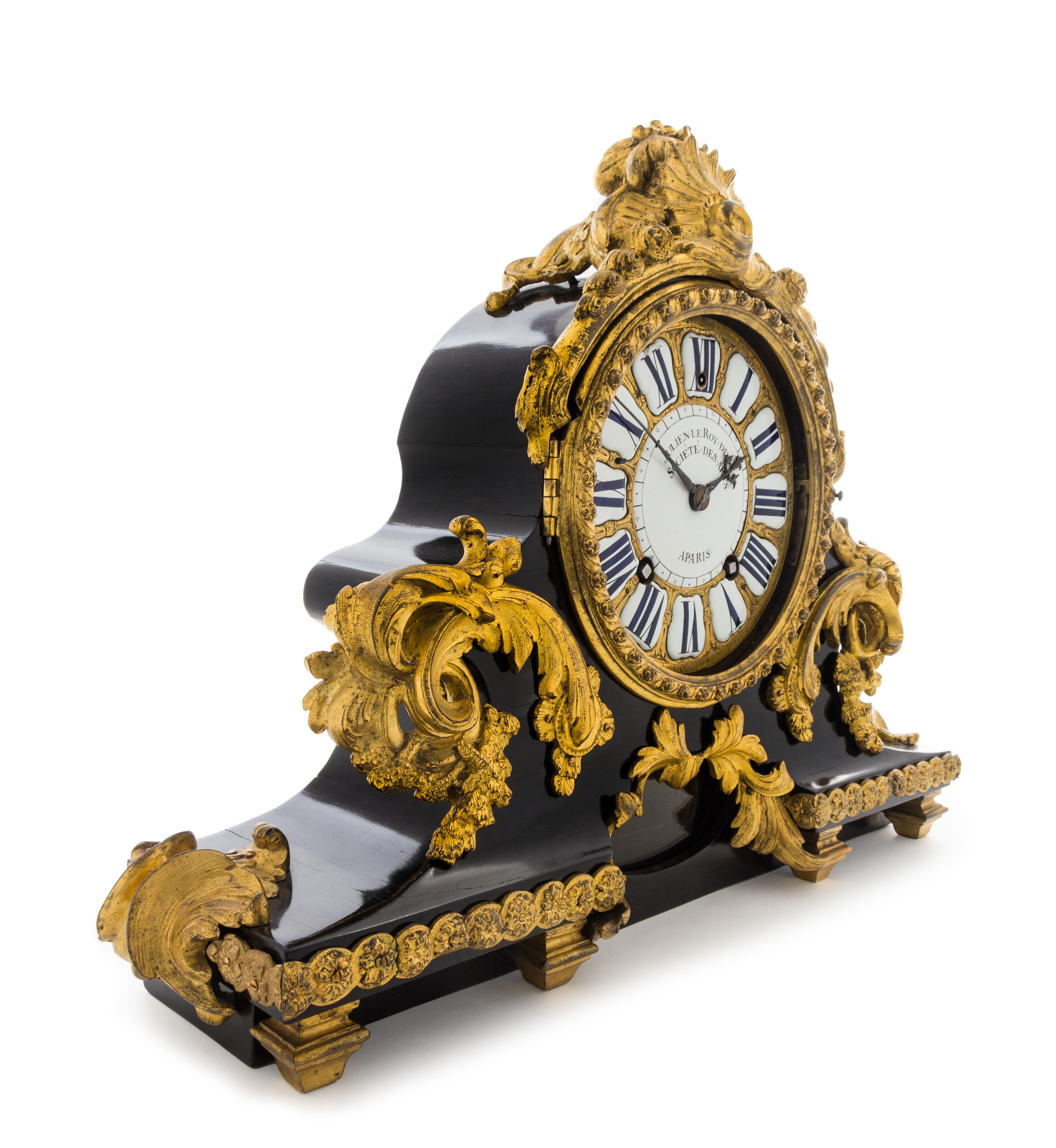 A Louis XV Gilt Bronze Mounted Ebonized Cartonnier Clock Attributed to Charles Cressent