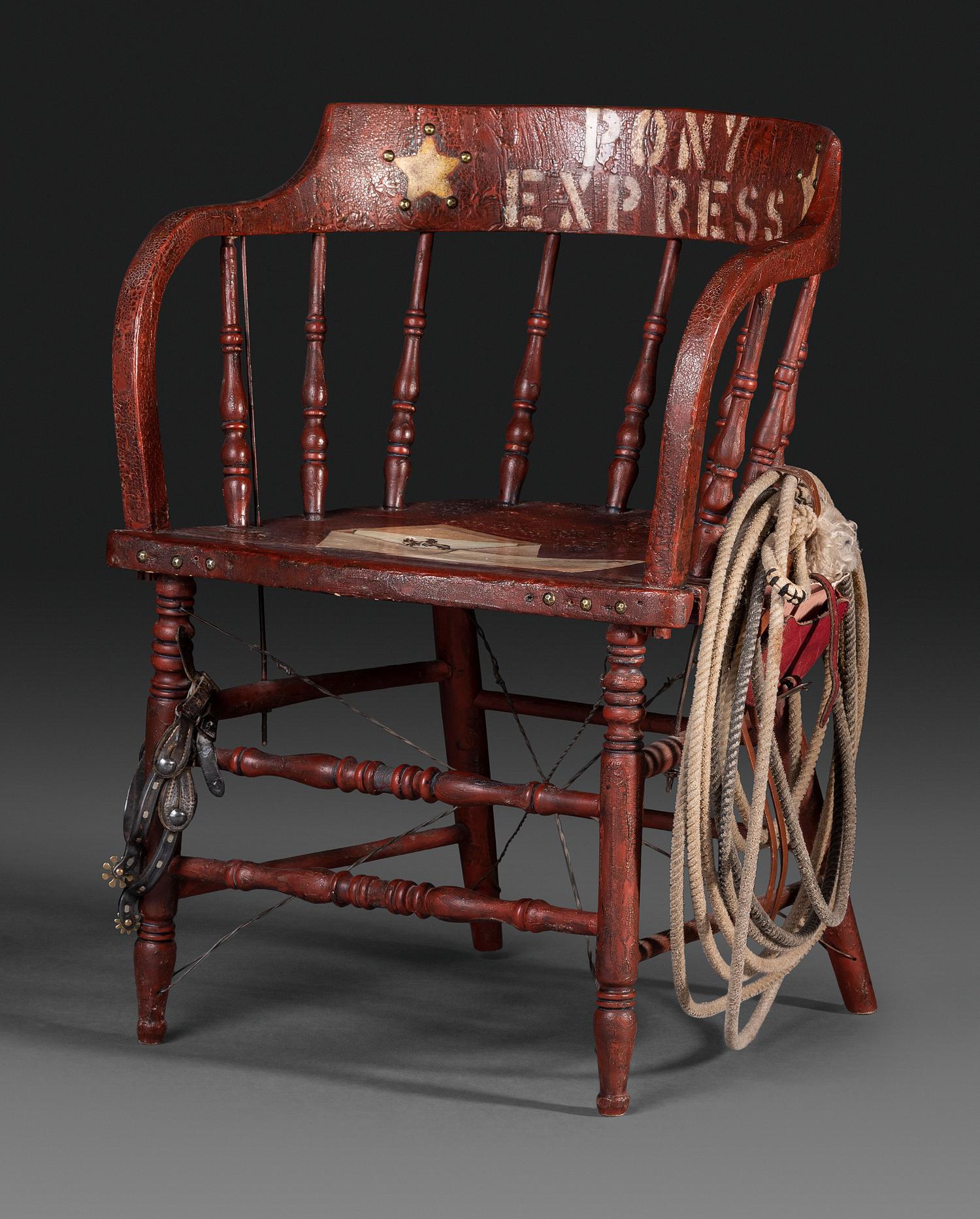 An American Trompe l'Oeil Painted Pony Express and General George Custer Armchair