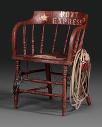 An American Trompe l'Oeil Painted Pony Express and General George Custer Armchair