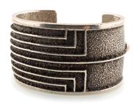 Sterling Silver Tufa Cast Cuff Bracelet, with Coral Accent