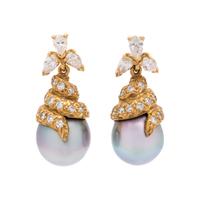 CULTURED TAHITIAN PEARL AND DIAMOND EARRINGS