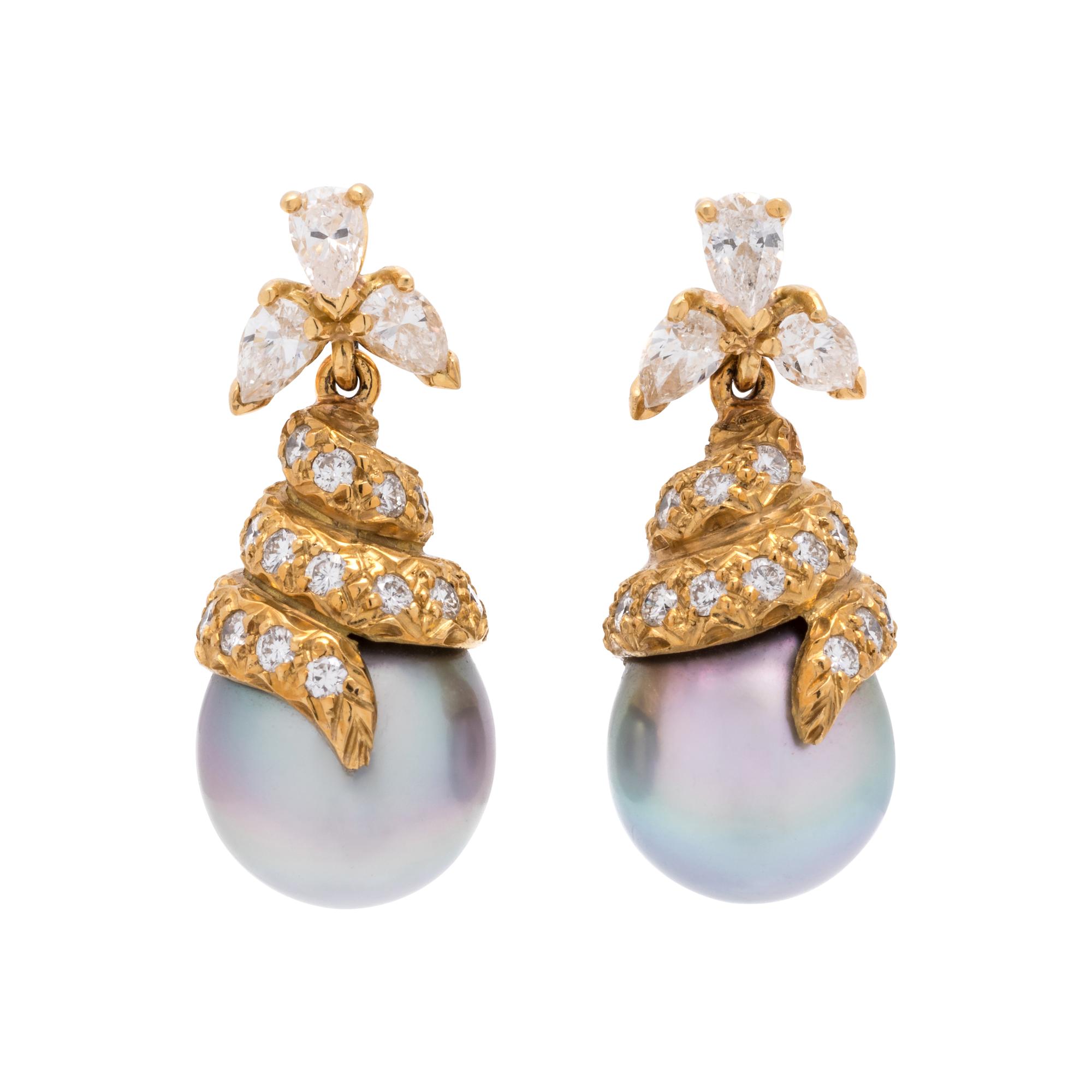CULTURED TAHITIAN PEARL AND DIAMOND EARRINGS