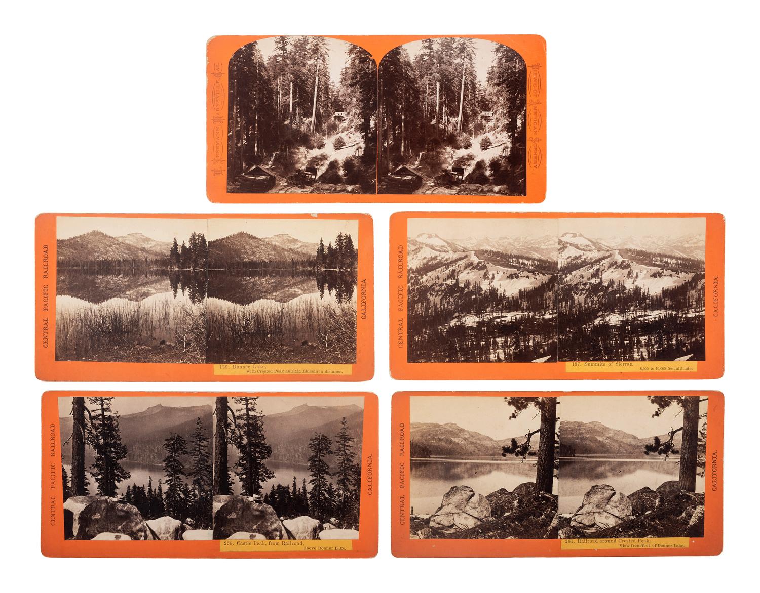 [WESTERN AMERICANA]. HART & BIERSTADT, photographers. A group of 7 stereoviews, incl. railroad and landscape scenes.