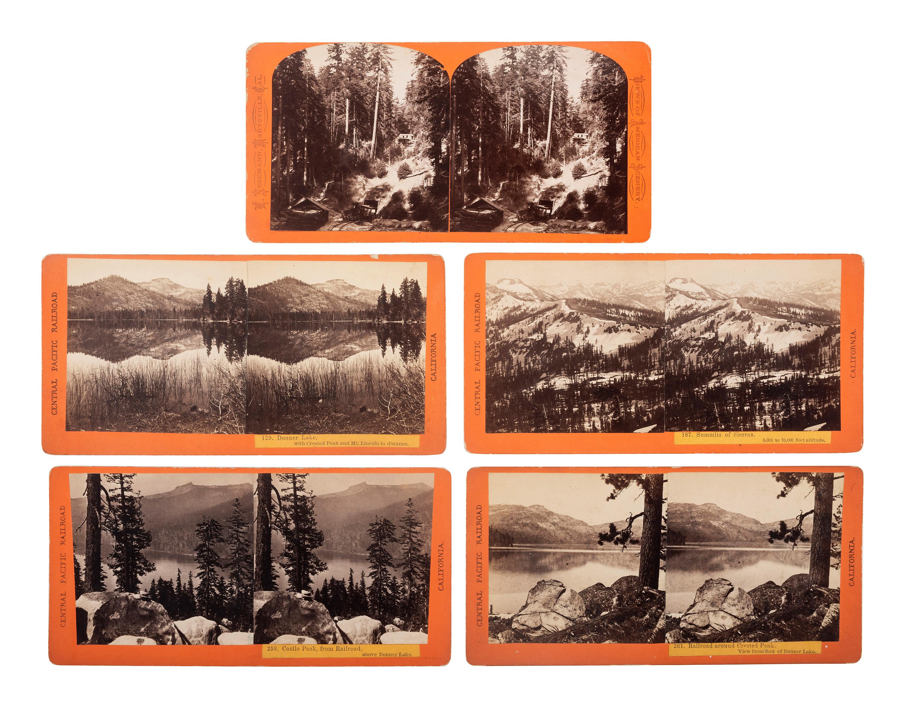 [WESTERN AMERICANA]. HART & BIERSTADT, photographers. A group of 7 stereoviews, incl. railroad and landscape scenes.