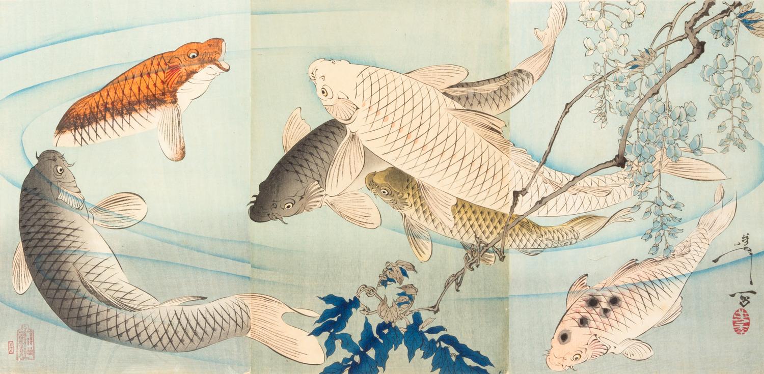 Tsukioka Yoshitoshi, (1839-1892), Six Koi Fish